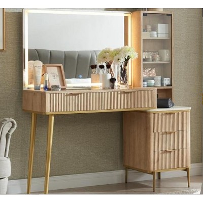 Makeup Vanity Desk with 36" Mirror ＆ Lights, 48" Glass Top Vanity Table with 4 Drawers & Shelves, 3 Color Modes, Adjustable Brightness, Power outlets