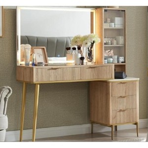 Makeup Vanity Desk with 36" Mirror ＆ Lights, 48" Glass Top Vanity Table with 4 Drawers & Shelves, 3 Color Modes, Adjustable Brightness, Power outlets - 1 of 2