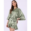 cheibear Women's Satin One Piece Pajama Silky 3/4 Sleeves Tie Waist Loungewear Robes - 3 of 4