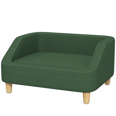 Dark Green Elevated Dog Sofa Bed with Washable Cushion