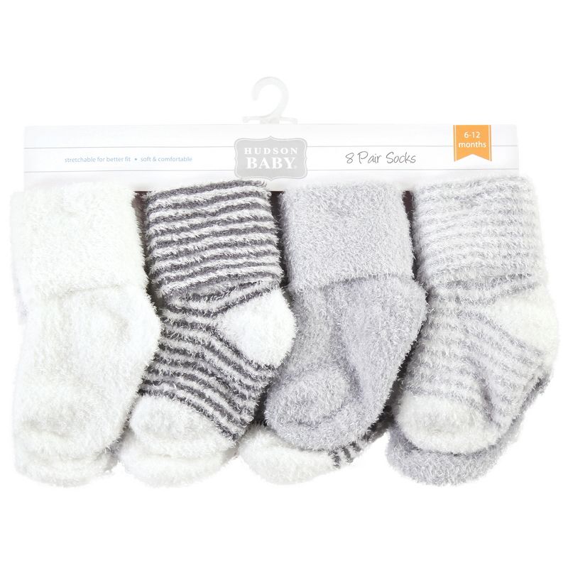 Hudson Baby Cozy Chenille Newborn and Terry Socks, Gray Stripe 8 Pack, 2 of 7