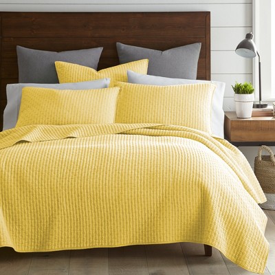 Sunlit Yellow Cross Stitched Cotton Euro Sham Set