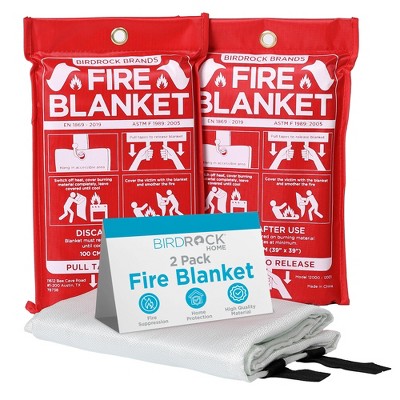 BIRDROCK HOME Fire Blanket for Home and Kitchen | Emergency Supplies for Small Fires | Fiberglass Fire Suppression, Camping Vehicle Kits | 2 Pack