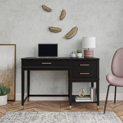 Westerleigh Black Wood Lift-Top Desk with Gold Accents