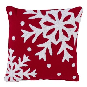 16"x16" Snowflake Poly Blend Down-Filled Square Throw Pillow Red - Saro Lifestyle: Indoor Decorative Cushion, Zippered - 1 of 3