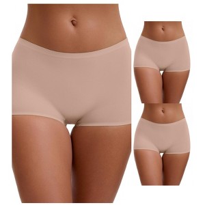 INSPIRE CHIC Women's High Waist Seamless Boyshorts Elastic Waistband Ice Silk Breathable Shorts 3 Packs - 1 of 4