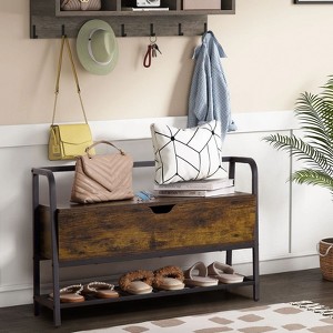 Shoe Storage Bench, Entryway Bench, 33” Retro Wooden Shoe Bench with U-Shaped Cut-Out Storage Box, Shoe Rack Organizer for Entryway, Bedroom, Hallway - 1 of 4