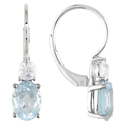 Blue Topaz and Created White Sapphire Leverback Earrings in Sterling Silver - Blue/White, Women's, White Blue