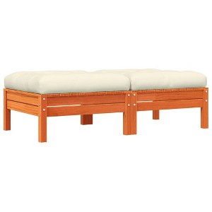 vidaXL Patio Footstools with Cushions - 2 Piece Solid Pine Wood, Wax Brown, Outdoor Modular Ottoman Set for Garden, Terrace, Patio - 24.8"x24.8"x11.2" - 1 of 4
