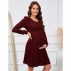 Maternity V Neck Dress Women's Rib Knit Long Sleeve Midi Dress Photoshoot Baby Shower Sweater Fall Dresses - 4 of 4