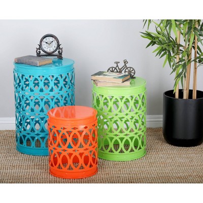 Set of 3 Multicolor Metal Drum Accent Tables