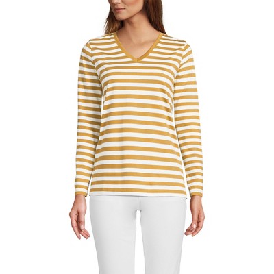 Lands' End Women's Relaxed Supima Cotton Long Sleeve V-Neck T-Shirt