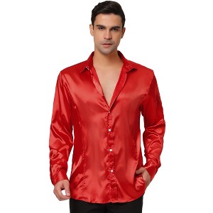 Lars Amadeus Men's Long Sleeves Button Down Prom Party Satin Dress Shirts - 1 of 4
