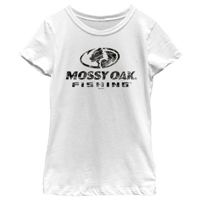 Girl's Mossy Oak Black Water Fishing Logo T-shirt - White - Small