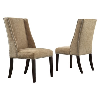 Set of 2 Harlow Wingback Dining Chair with Nailheads Wood Tan Chenille - Inspire Q