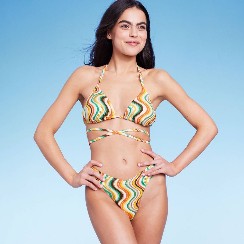Women's Extra High Leg Ultra Cheeky Bikini Bottom - Wild Fable™ Multi Striped, 4 of 21