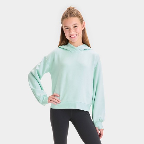 Girls Cozy Fleece Hoodie Sweatshirt All In Motion Mint Green M Target