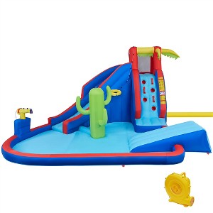 Yaheetech Inflatable Water Slide For Backyard, Splash Pool & Water Cannon & Ring Toss & Basketball & Surfboard & Climbing, with Storage Bag and Blower - 1 of 4