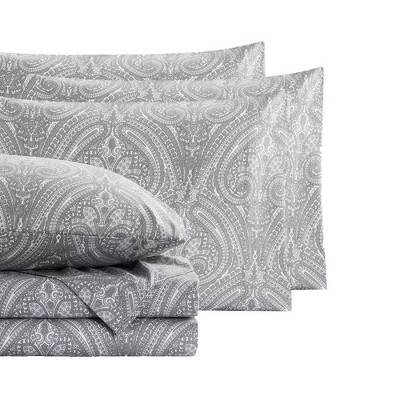 Paisley Gray Full Size Cotton Microfiber 6 Piece Sheet Set