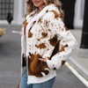 Women's Winter Coat Print Fuzzy Zip-Up Hooded Fashion Jacket,S,Brown - 2 of 4