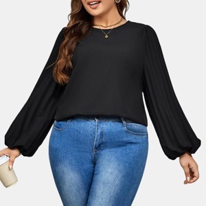 Women's Plus Size Pleated Lantern Sleeve Blouse - Cupshe - 1 of 4