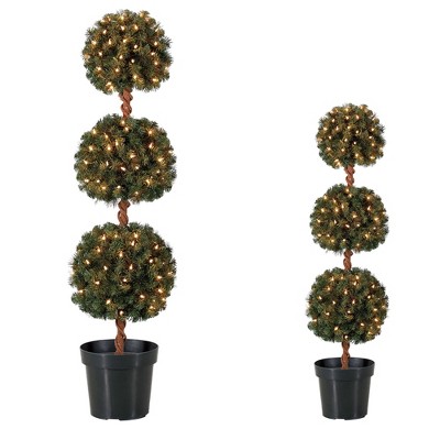 Home Heritage 4 Foot Artificial Tree w/ Lights + 3 Ft Artificial Tree w/ Lights