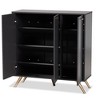Kelson Wood 3 Door Cabinet Dark Gray/Gold - Baxton Studio: Entryway Organizer with 4 Shelves - 2 of 4