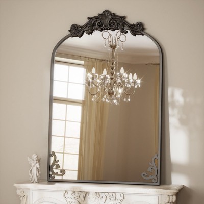 BEAUTYPEAK Vanity Wall Mirror Decorative Vintage Arch Bathroom Mirror with Designed Bottom