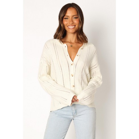 Petal And Pup Womens Simone Button Front Collar Knit Sweater - White Xs :  Target