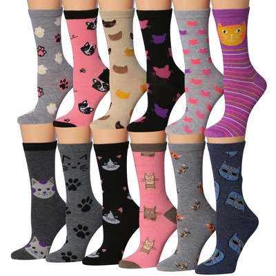 Tipi Toe Women's 12 Pairs Lightweight Colorful Whisker Wonderland Patterned Crew Socks