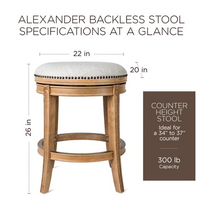 Weathered Oak Backless Swivel Counter Stool with Sand Upholstery