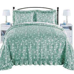 Collections Etc Lightweight Floral Scroll Plissé Bedspread - 1 of 3