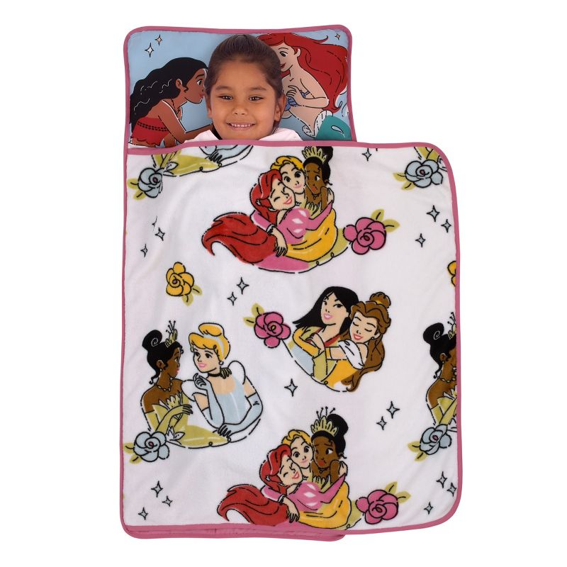 Disney Princesses Courage and Kindness Pink, Blue, and White Ariel, Tiana, Moana, Cinderella, Mulan, and Belle Toddler Nap Mat, 3 of 8