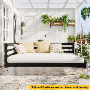 Whisen Country Style Twin Size Wooden Porch Swing Daybed with Frame and 96-Inch Hemp Ropes, Acacia Wood Patio Swing for Garden or Backyard - 1 of 4