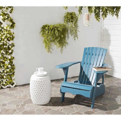 Transitional Teal Acacia Wood Arm Chair with Wide Rest