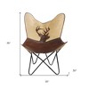 HomeRoots 30" Brown And Tan Canvas And Leather Deer Stag Butterfly Chair - 3 of 4