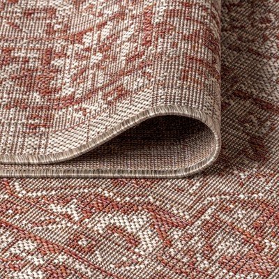 Rozetta Red and Taupe Medallion Flatweave Indoor/Outdoor Rug