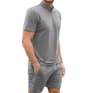Men's 2-Piece Clothing Set Casual 1/4 Zip Short Sleeve Top And Drawstring Shorts Athletic Outfit - 1 of 4