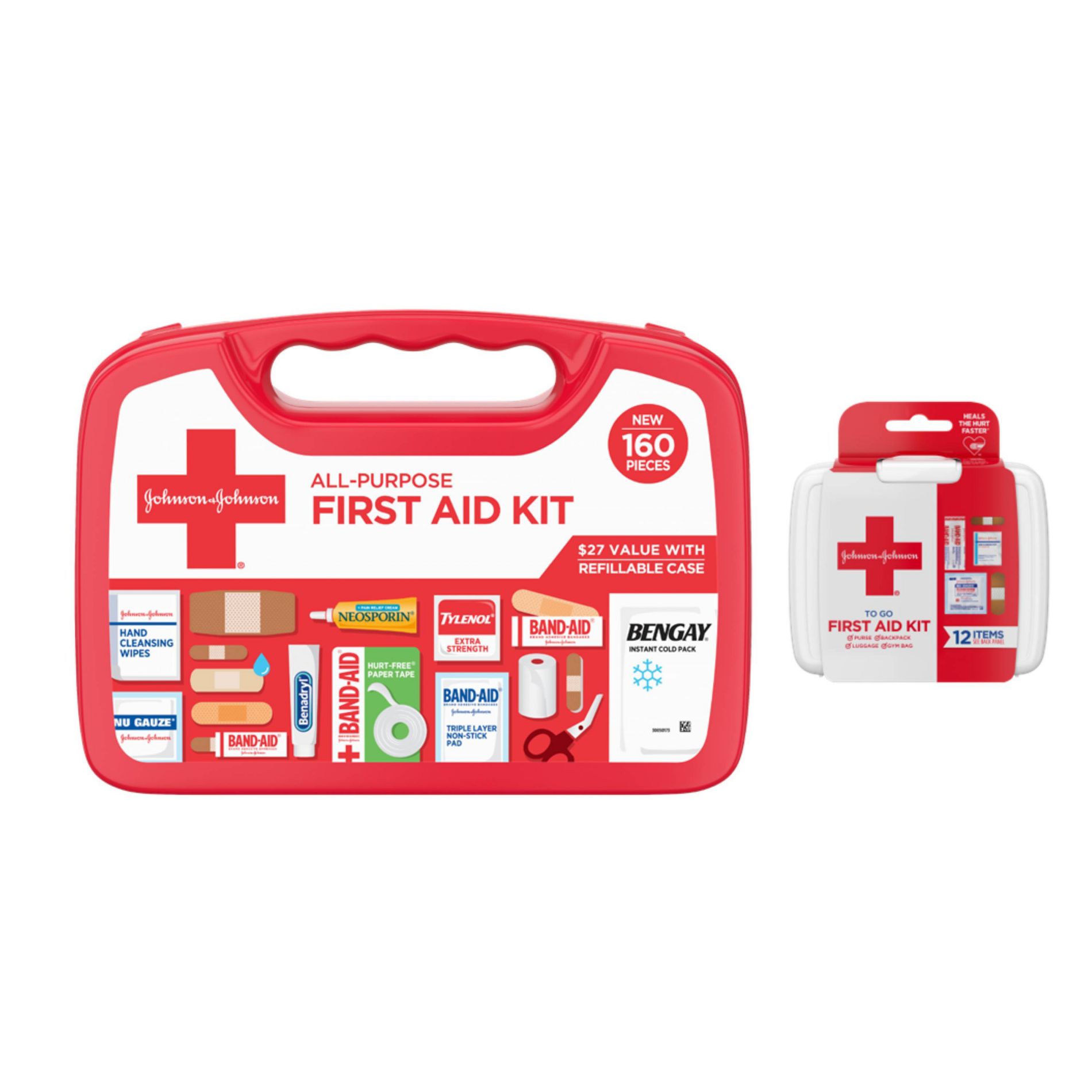 Band-Aid 160 Count First Aid Kit + Johnson & Johnson 12 Pack First Aid Kit