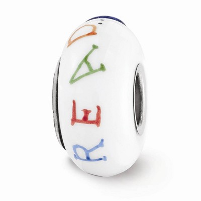 Black Bow Jewelry Fenton White Hand Painted Bookworm Glass & Sterling Silver Bead Charm