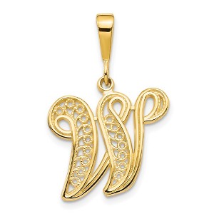 Black Bow Jewelry 14k Yellow Gold, Maci Collection, LG Filigree Script Initial W Pendant - 1 of 4
