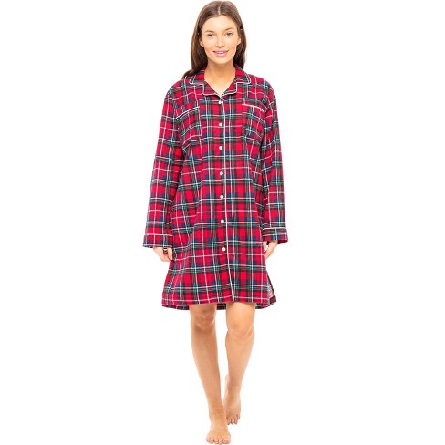 Women's Soft Warm Flannel Sleep Shirt, Button Down Boyfriend Nightgown ...