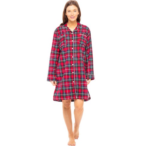 Men's Cotton Flannel Nightshirt -Green Blackwatch Tartan