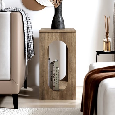 Image of Galano Doyle 23.4 in. W Knotty Oak 22.0 in. H Rectangular Wood End Table with Shelves