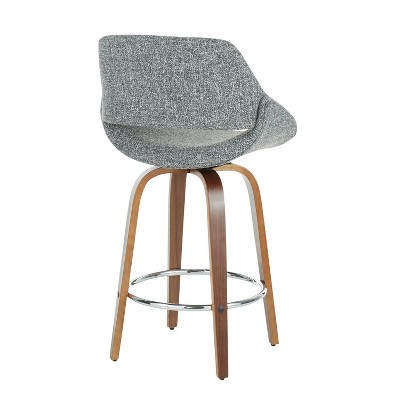 Mid-Century Modern Swivel Counter Stool in Steel Gray with Walnut Accents