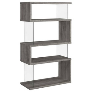 63" Emelle 4 Shelf Zig Zag Bookcase with Glass Panels - Coaster - 1 of 4