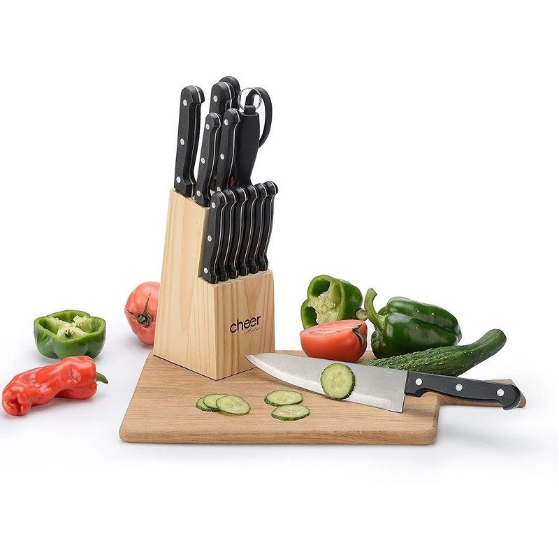 Cheer Collection 13pc Kitchen Knife Set with Premium Stainless Steel Blades, Wooden Block, Shears, and Sharpener, 2 of 9
