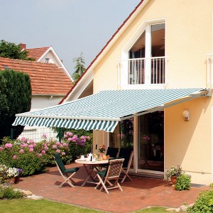 Sapphtopaz 12' x 10' Retractable Awning Manual Patio Awnings Sunshade Shelter 280gsm UV Resistant with Manual Crank Handle Aluminum Frame - 1 of 4