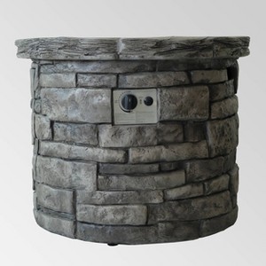 Angeles Outdoor Circular Fire Pit - Gray - Christopher Knight Home: No Assembly, Cover & Lava Rock Included - 1 of 4