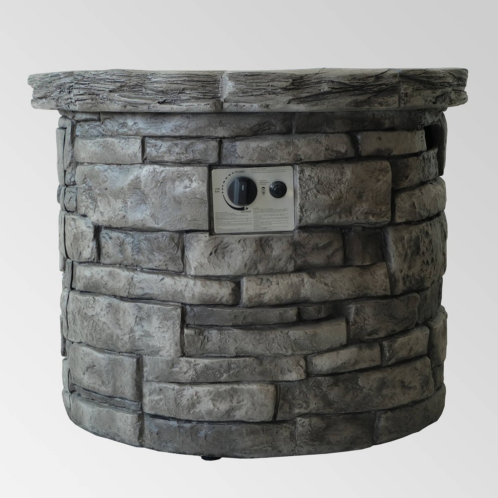 Photos - Electric Fireplace Angeles Outdoor Circular Fire Pit - Gray - Christopher Knight Home